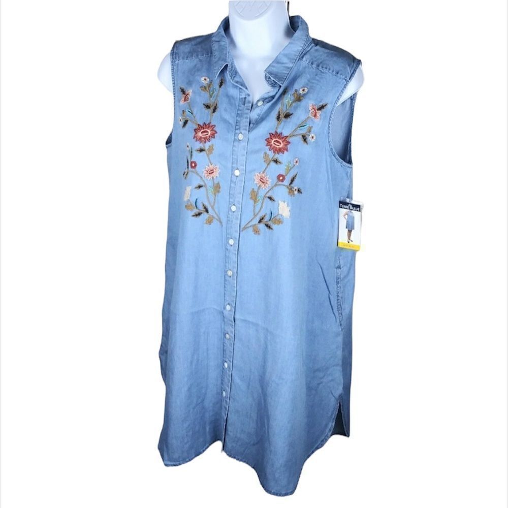 DENIM EMBROIDERY BLUE DRESS‎